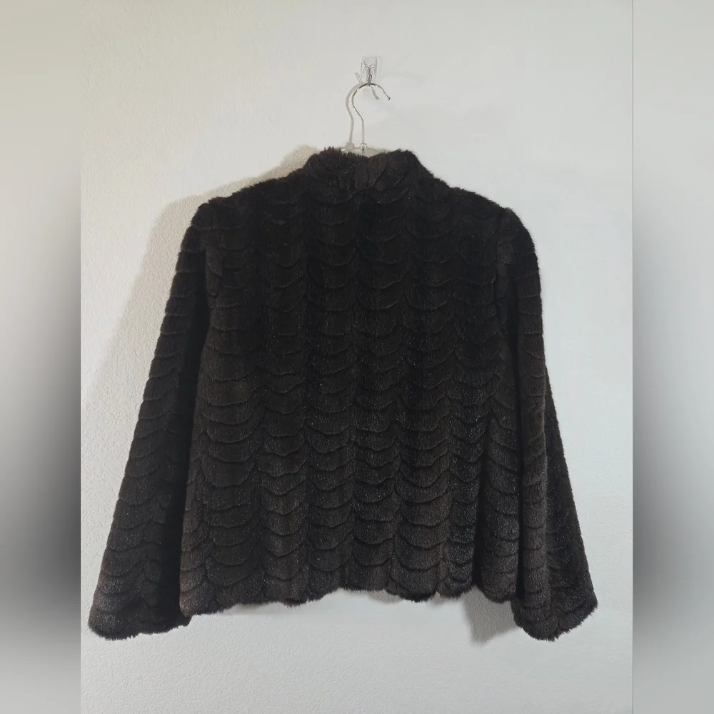 Vintage dark brown faux fur retro fancy elegant formal plush textured coat